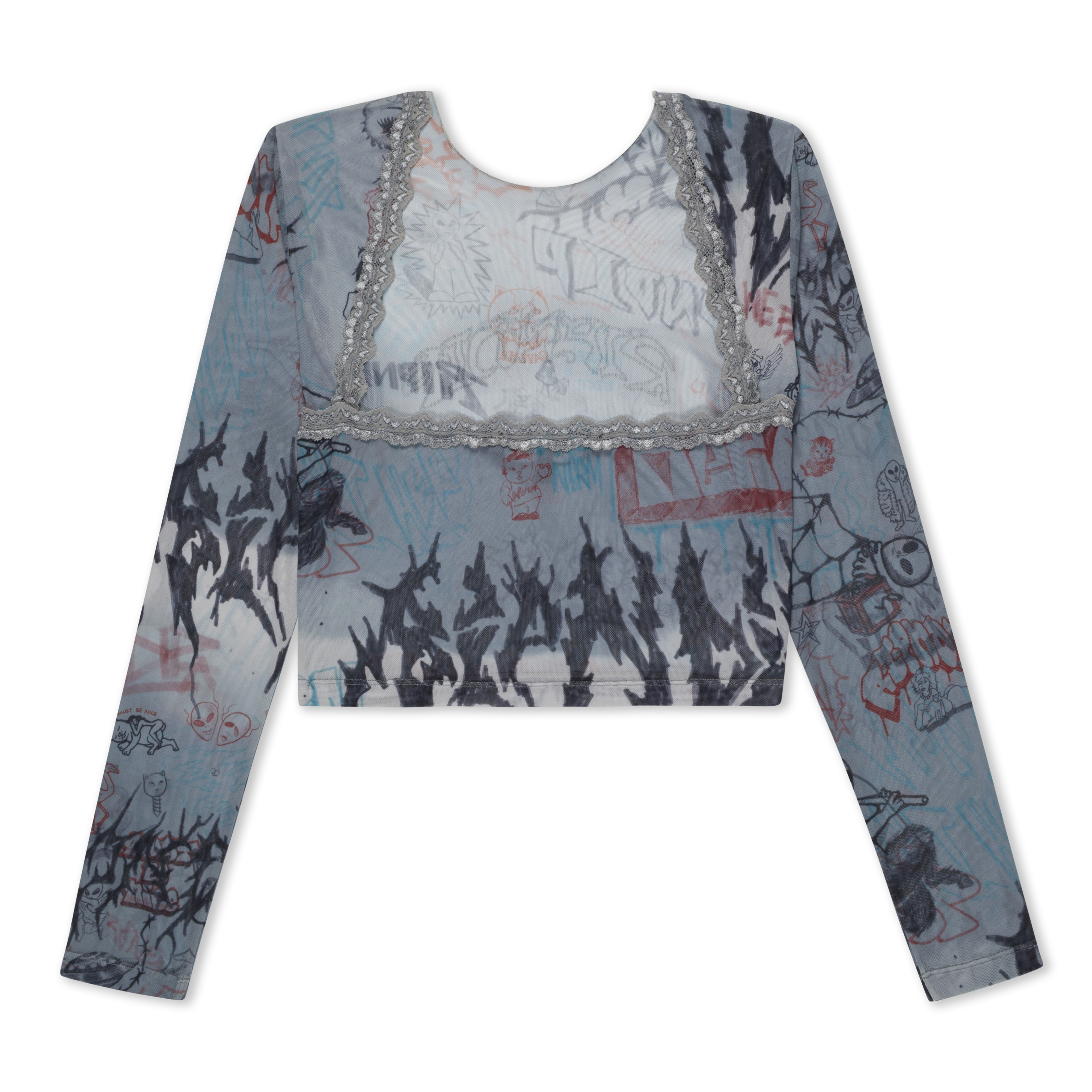 MARKER LONG SLEEVE MESH CROP TOP