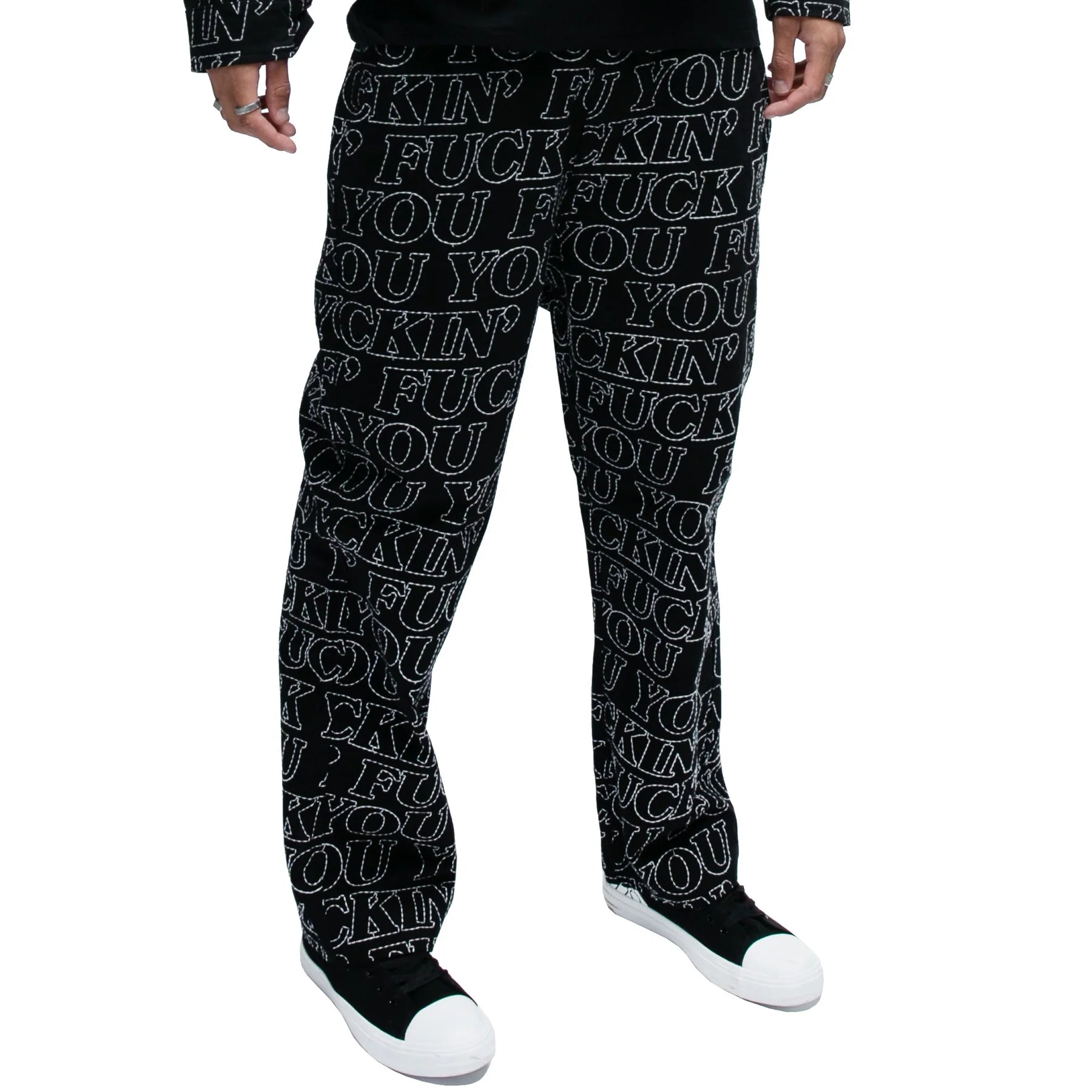 Fuckin Fuck Quilted  Wide Leg Pants (Black)