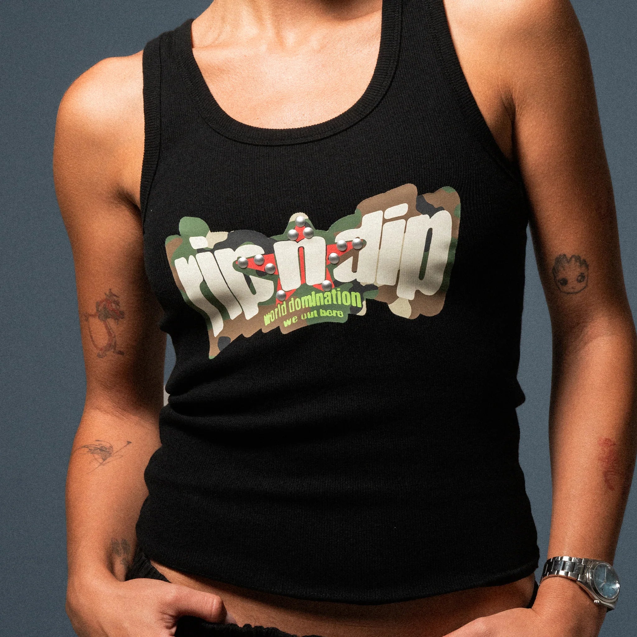 WORLD DOMINATION RIBBED TANK (BLACK)