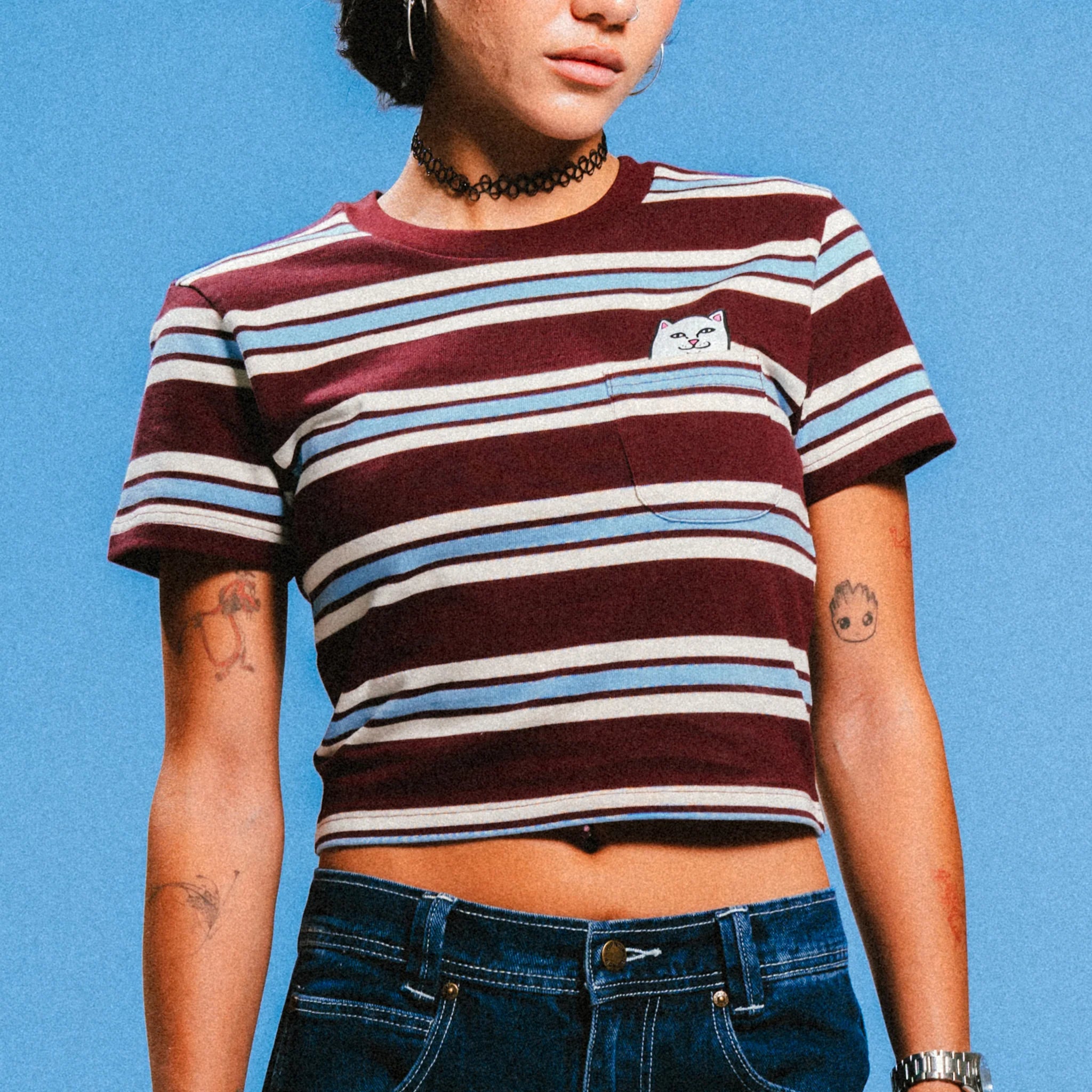 LORD NERMAL CROPPED BABY POCKET TEE (BROWN STRIPE)