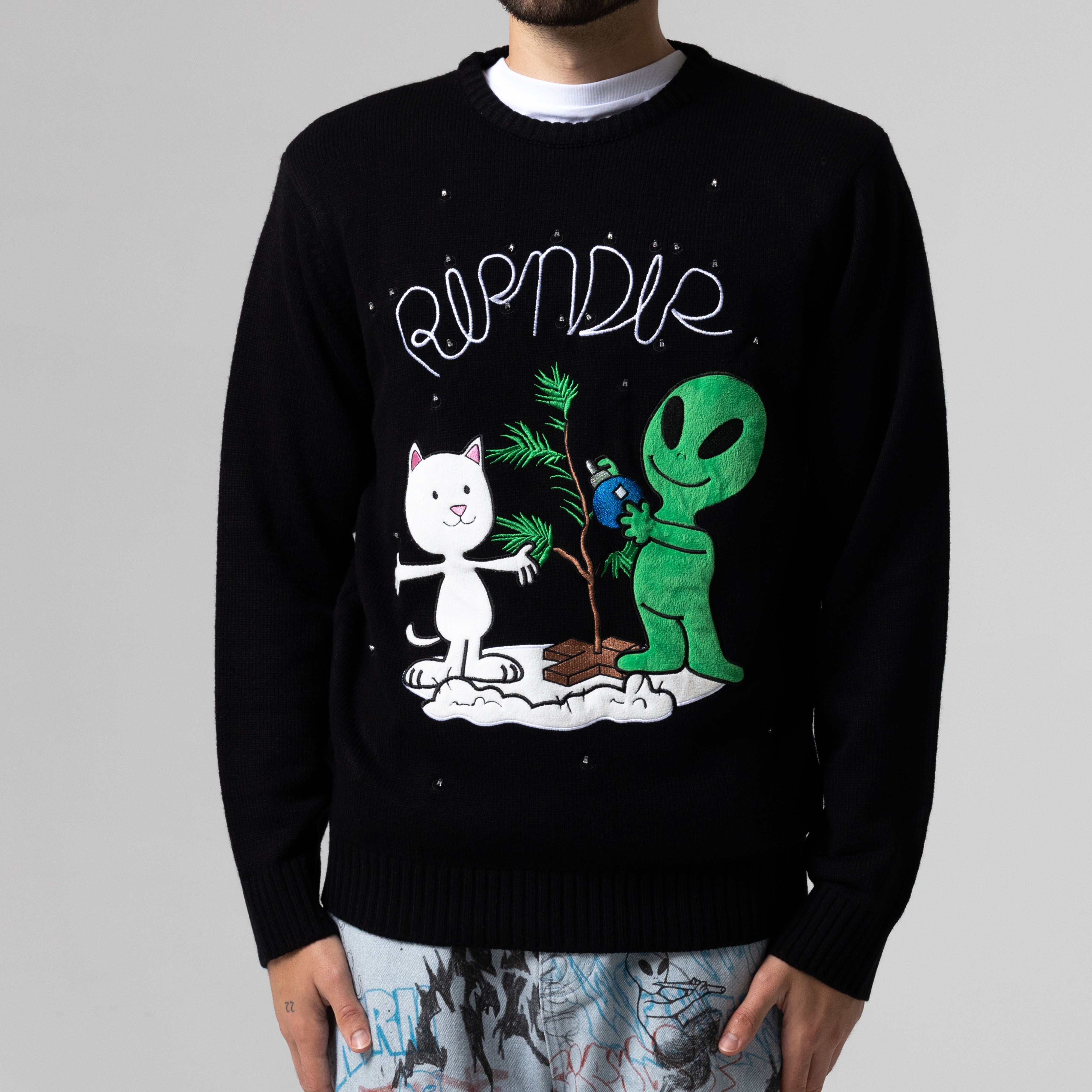 ALIEN & NERM CHRISTMAS LIGHT UP KNIT SWEATER